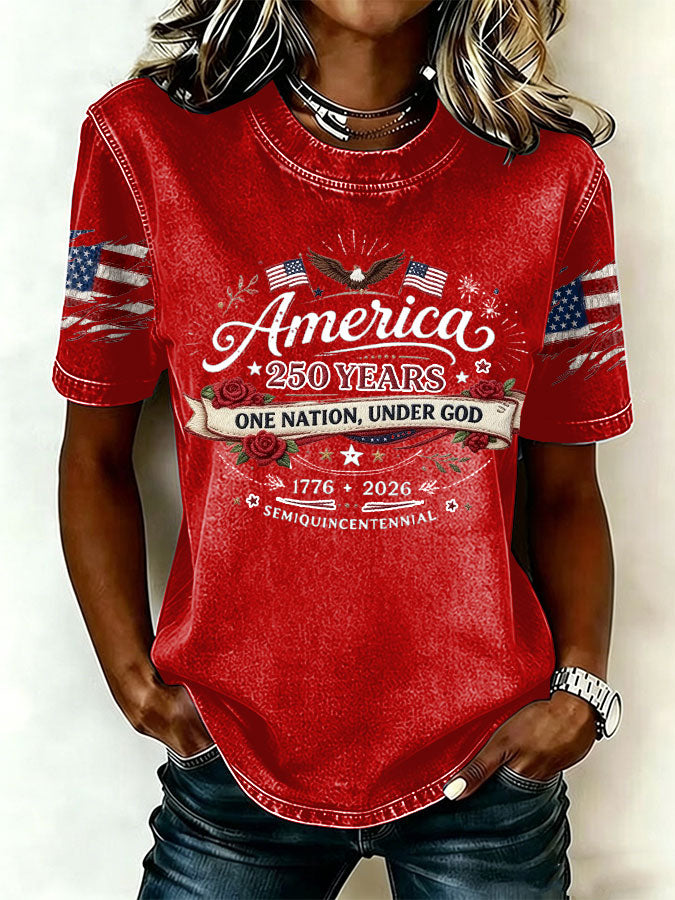 Women'S  America Flag Printed Casual T-Shirt