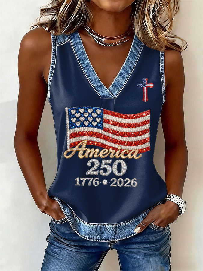 🔥Buy 3 Get 10% OFF 🔥Women's America Flag Print Sleeveless Top