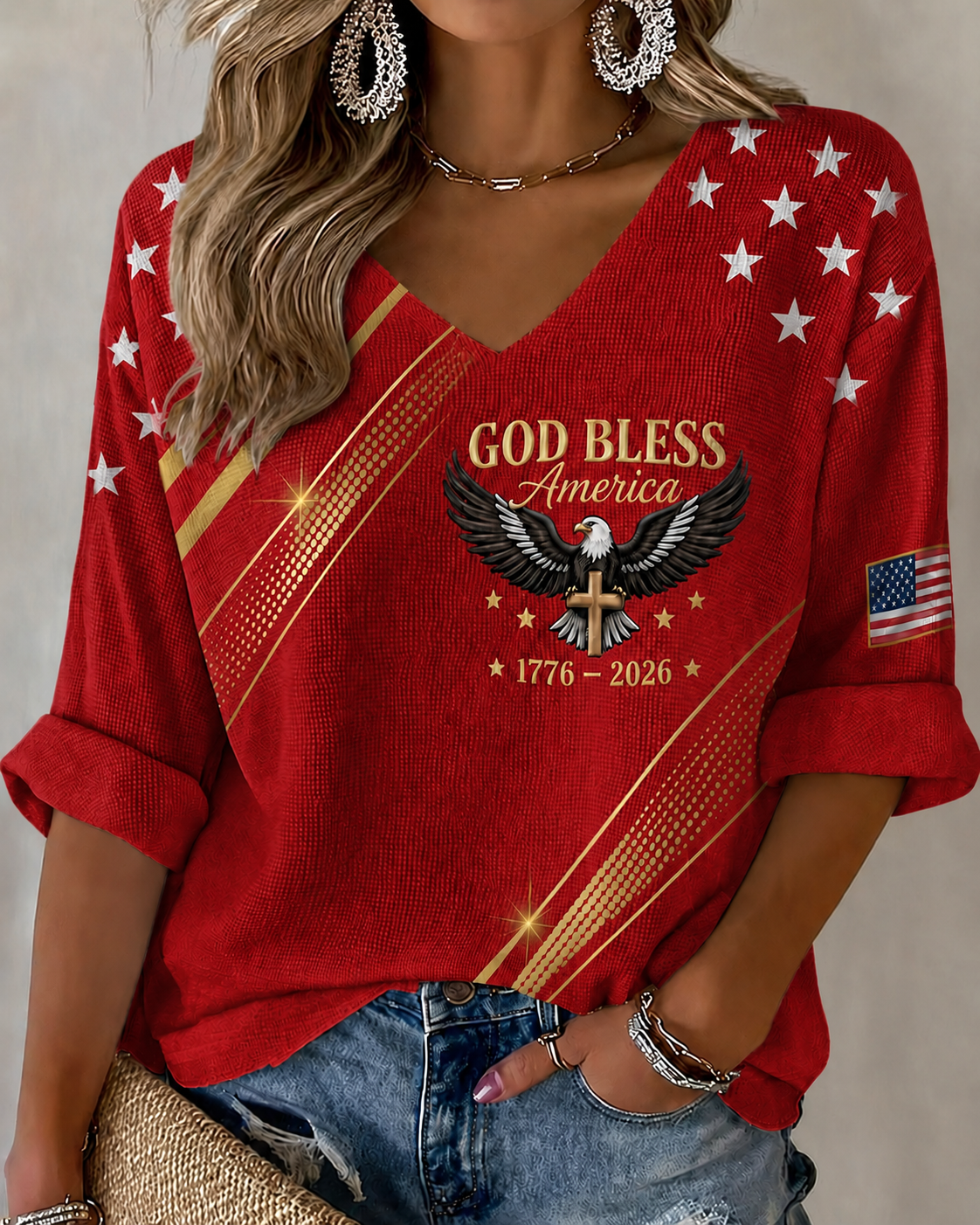 Women'S Retro Independence Day Art Printed Casual T-Shirt