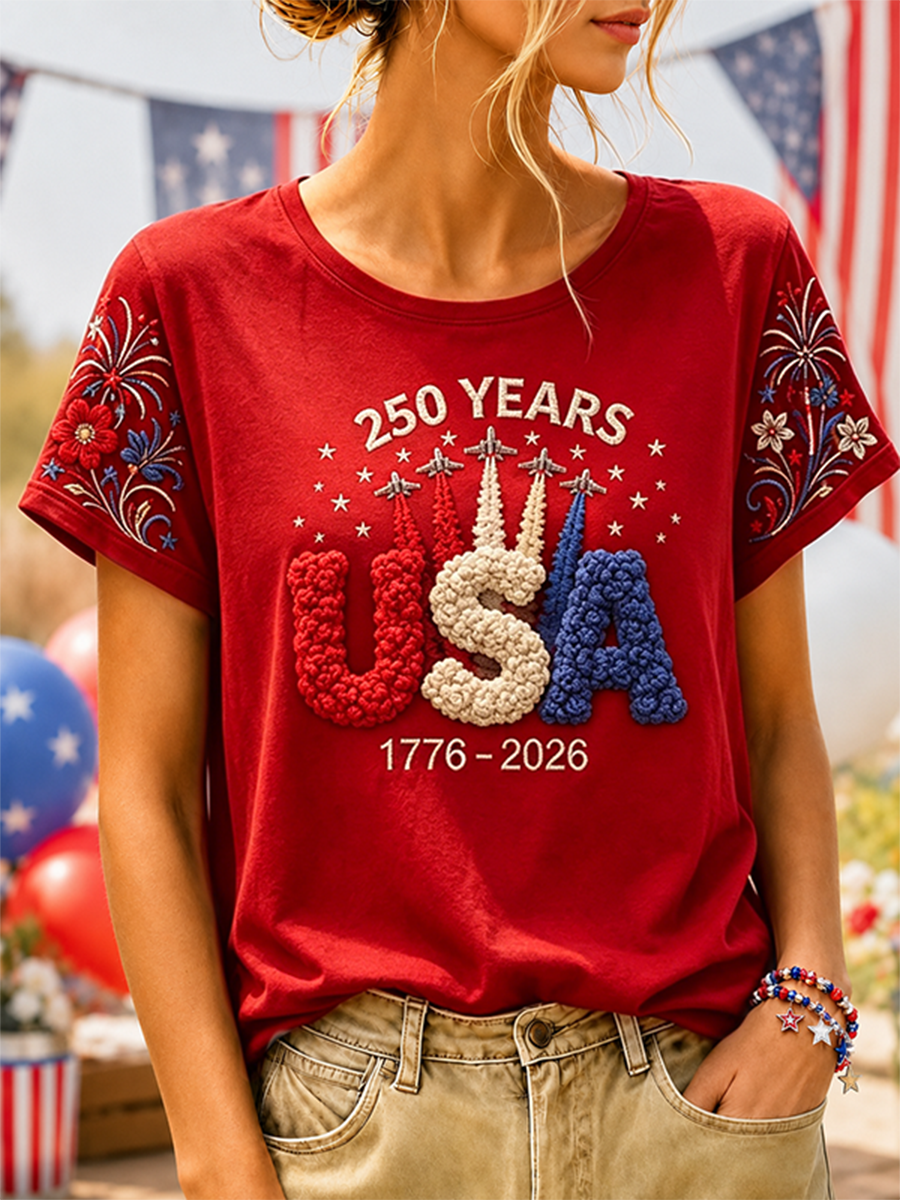 Women's 250 Years USA Fireworks Embroidered T-Shirt