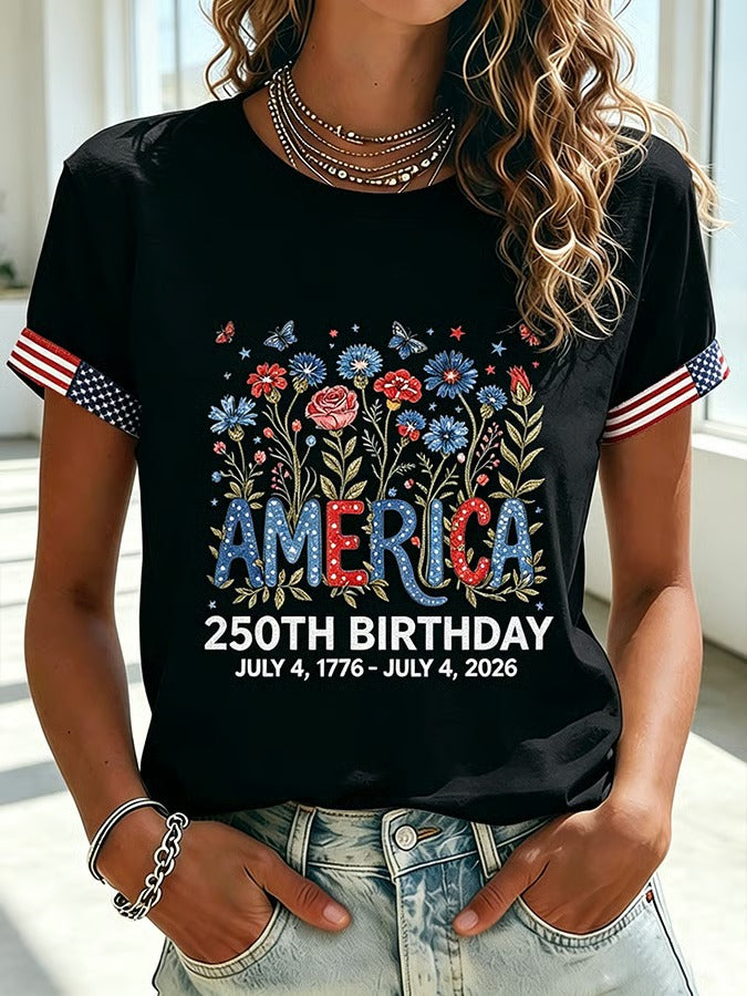 🔥Buy 3 Get 10% OFF 🔥Women's 250 Years Of Freedom Flower Art Print T-shirt