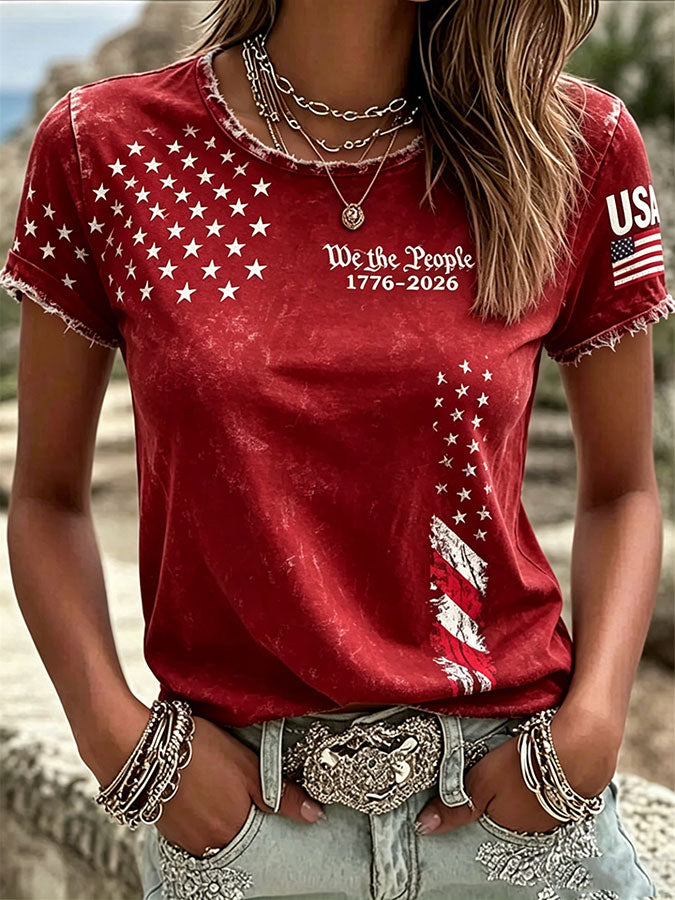 Women's USA Printed Casual T-shirt