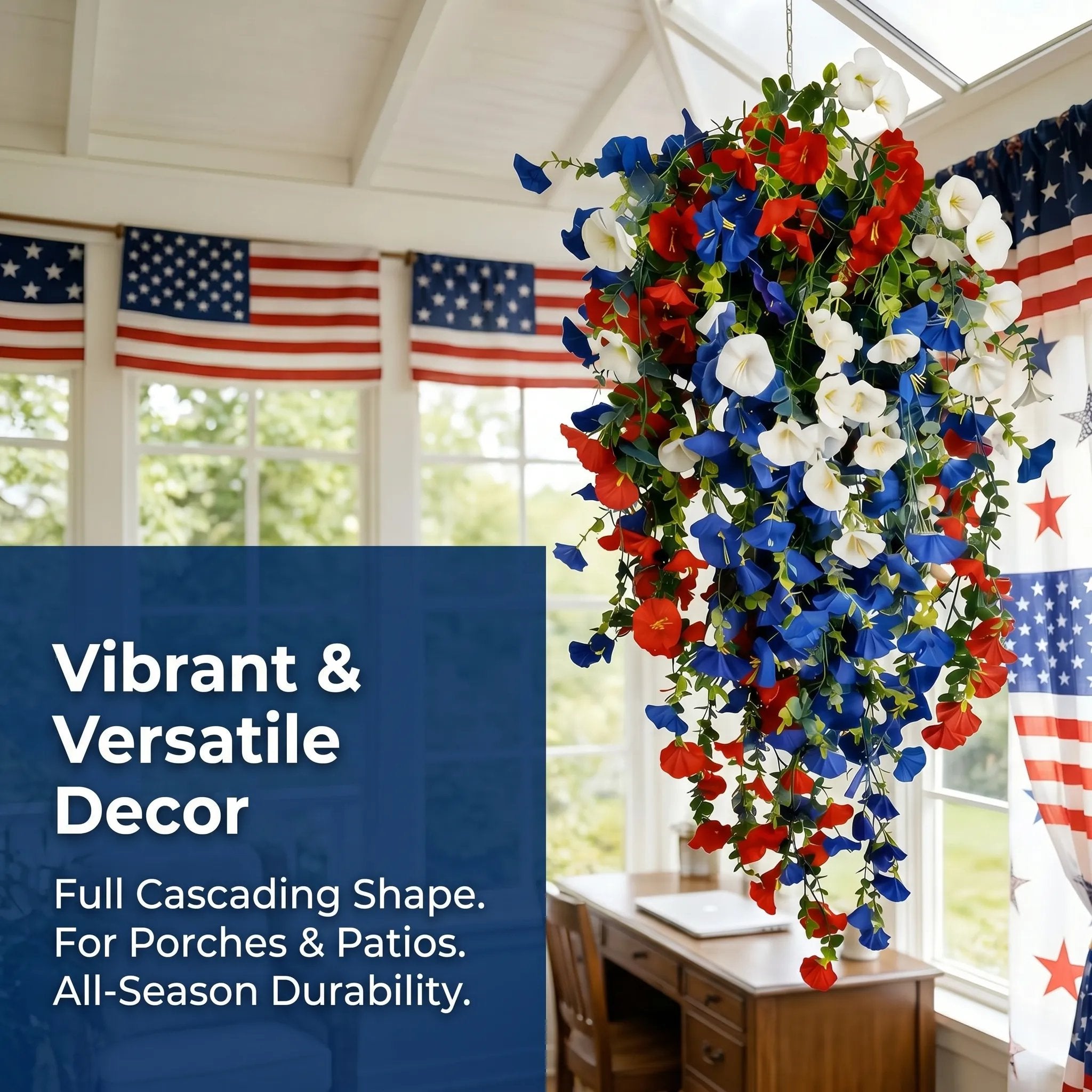 ✨✨🇺🇸 Celebrate the 250th anniversary of the United States with patriotic-style hanging bouquets