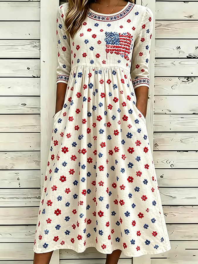 Women'S Retro Flag Printed Casual Dress