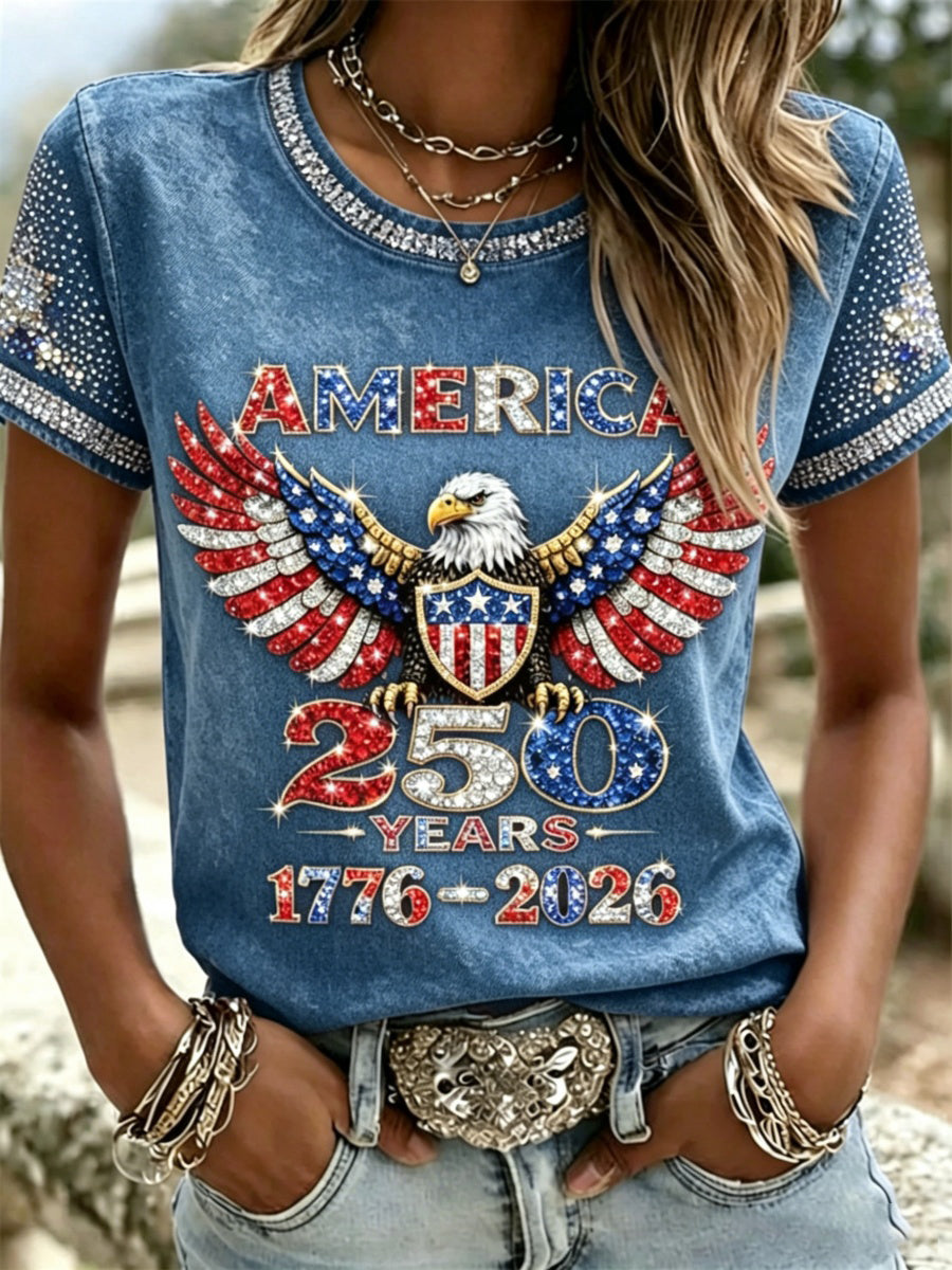 🔥Buy 3 Get 10% OFF 🔥American 250th Anniversary Rhinestone Design Women's T-Shirt