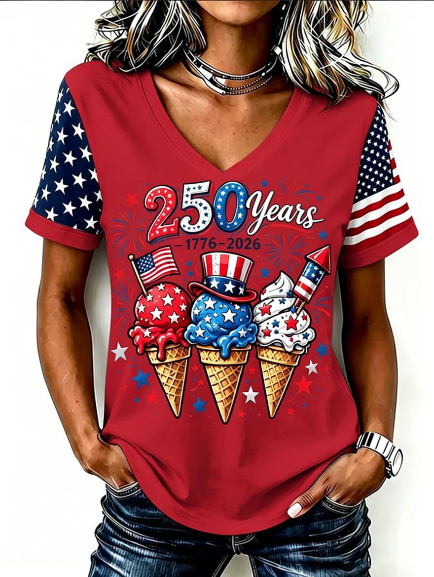 Women's USA 1776-2026 Print Casual T-shirt