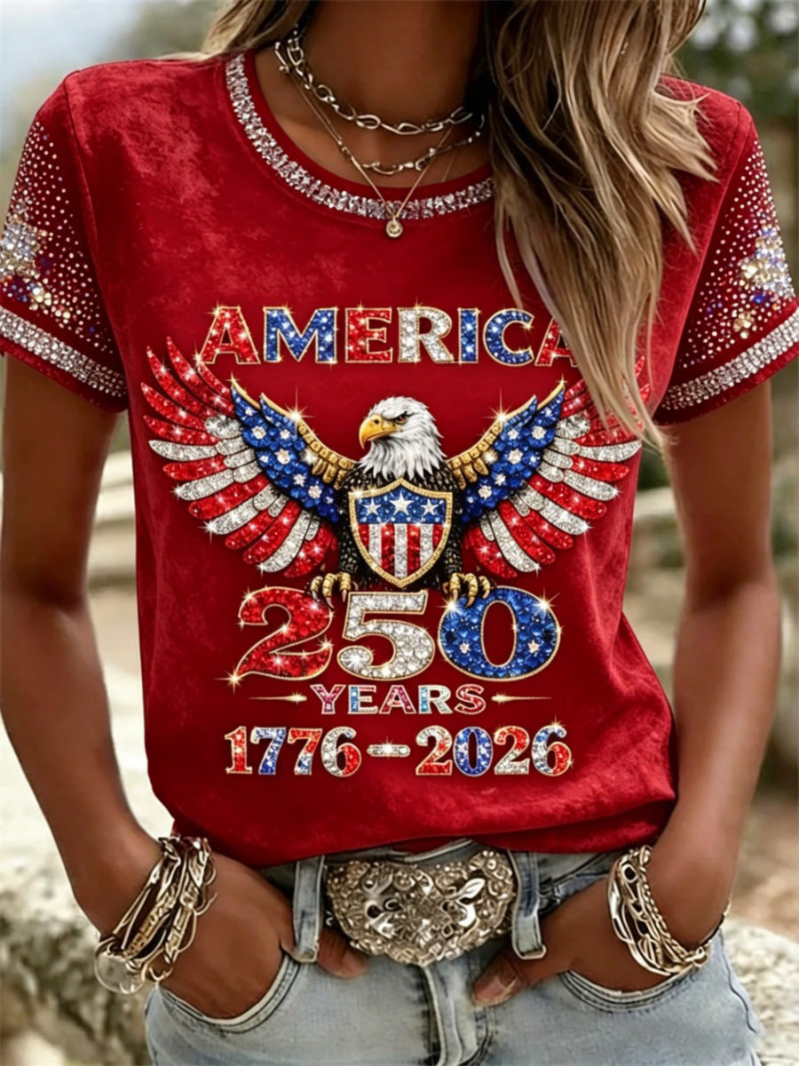 🔥Buy 3 Get 10% OFF 🔥American 250th Anniversary Rhinestone Design Women's T-Shirt