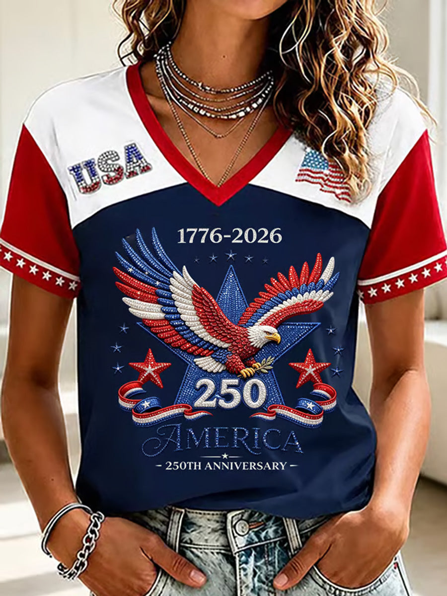 Women's Casual USA 250th Celebration Print Short Sleeve T-shirt