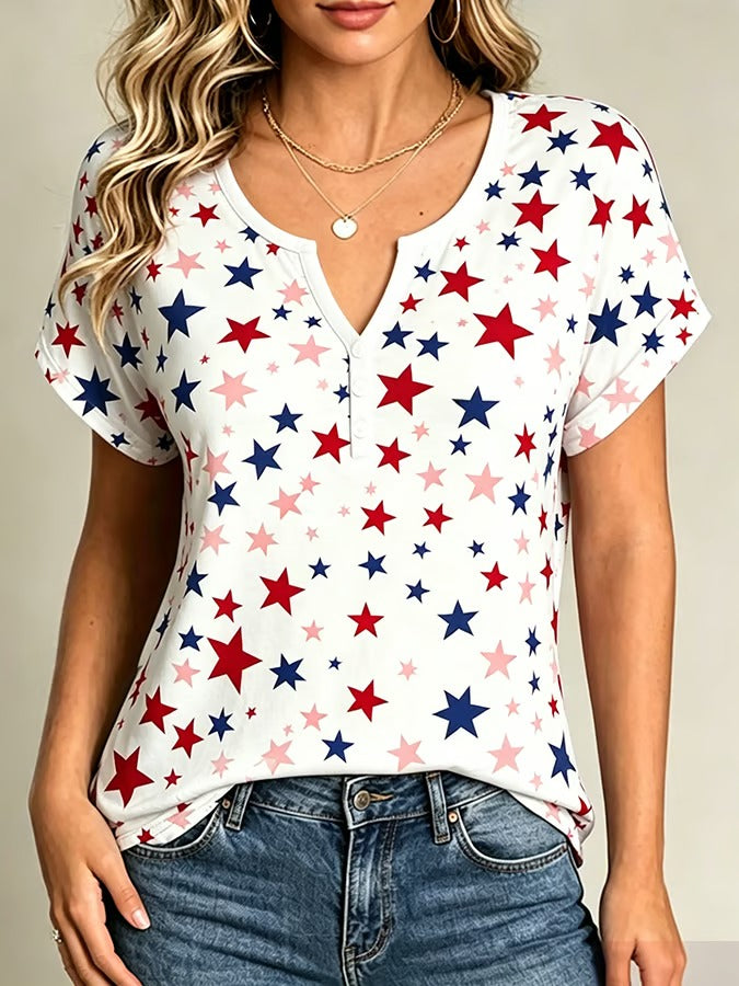 Women'S Casual Independent Day Star Printed Casual Elastic Top