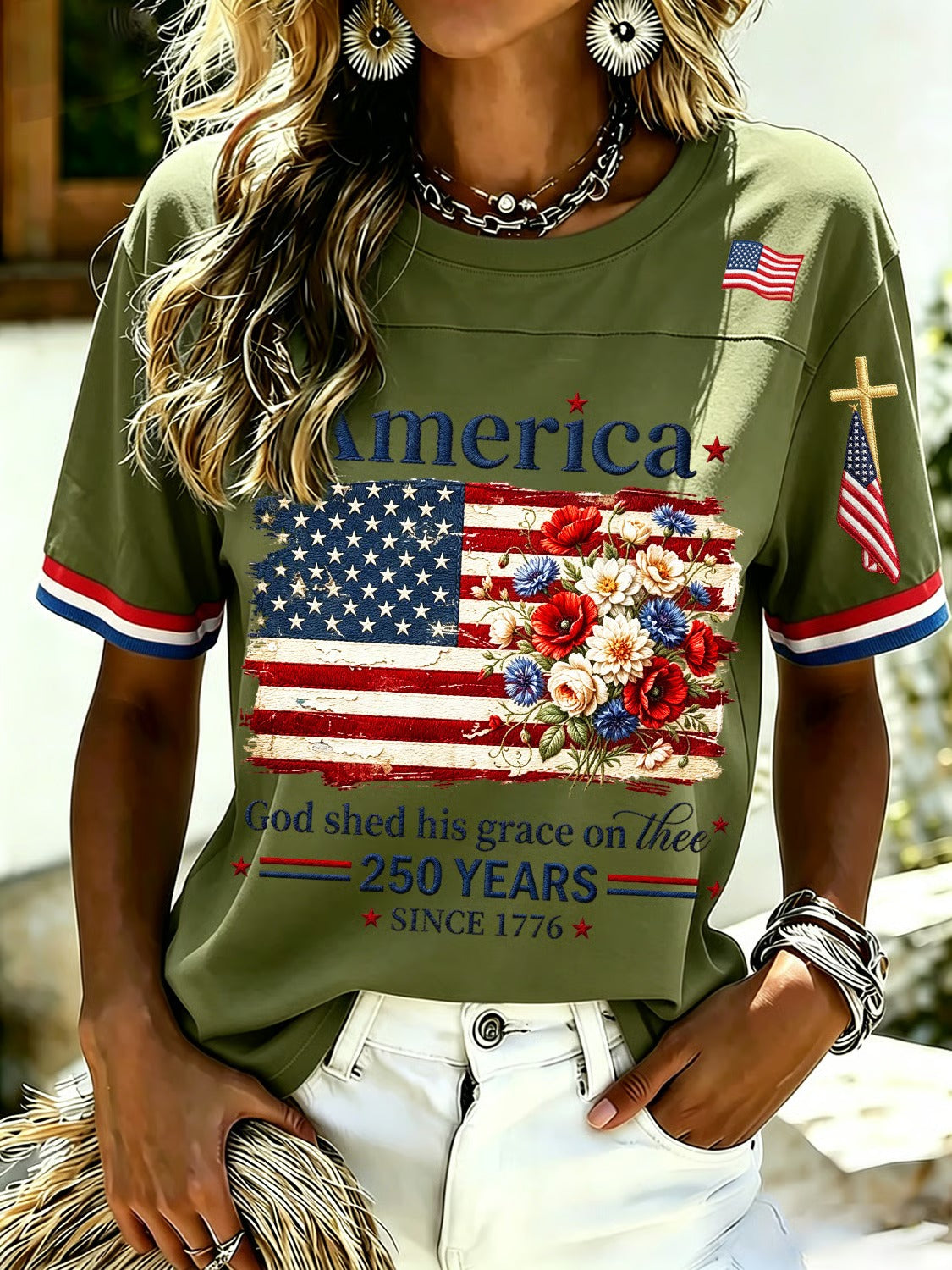 🔥Buy 3 Get 10% OFF 🔥Women's 250th Anniversary Print V-Neck Top