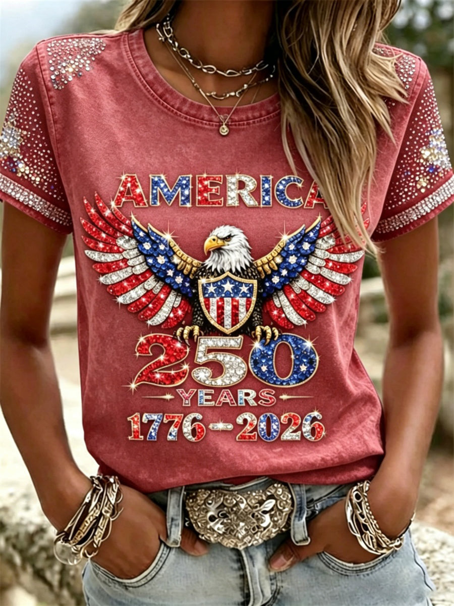 🔥Buy 3 Get 10% OFF 🔥American 250th Anniversary Rhinestone Design Women's T-Shirt