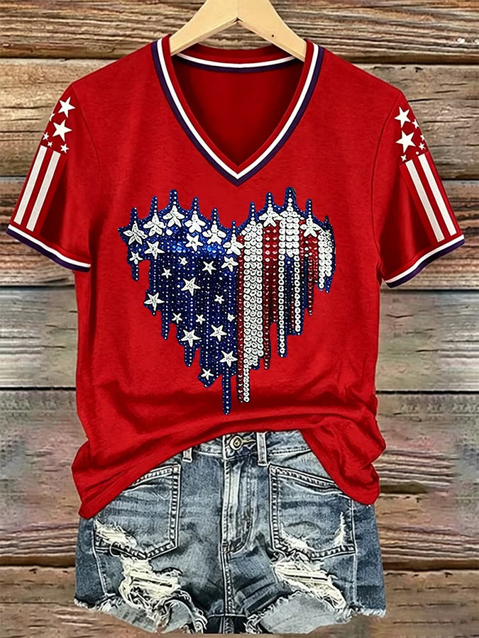 Women'S Retro Independence Day Printed Casual Short Sleeved T-Shirt
