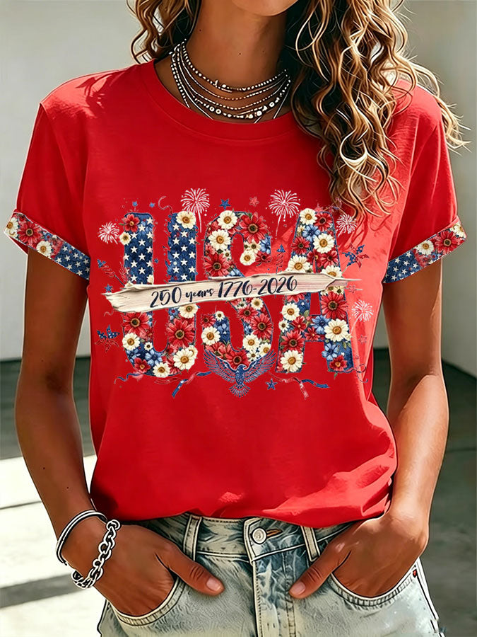 Women's USA Printed Casual T-shirt