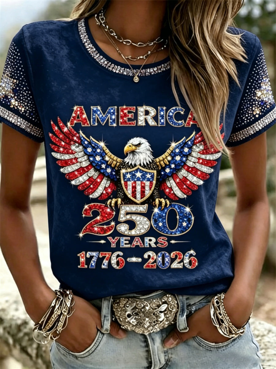 🔥Buy 3 Get 10% OFF 🔥American 250th Anniversary Rhinestone Design Women's T-Shirt