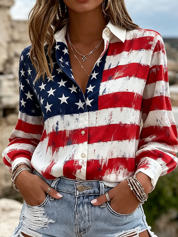 Women'S Casual Flag Retro Shirt