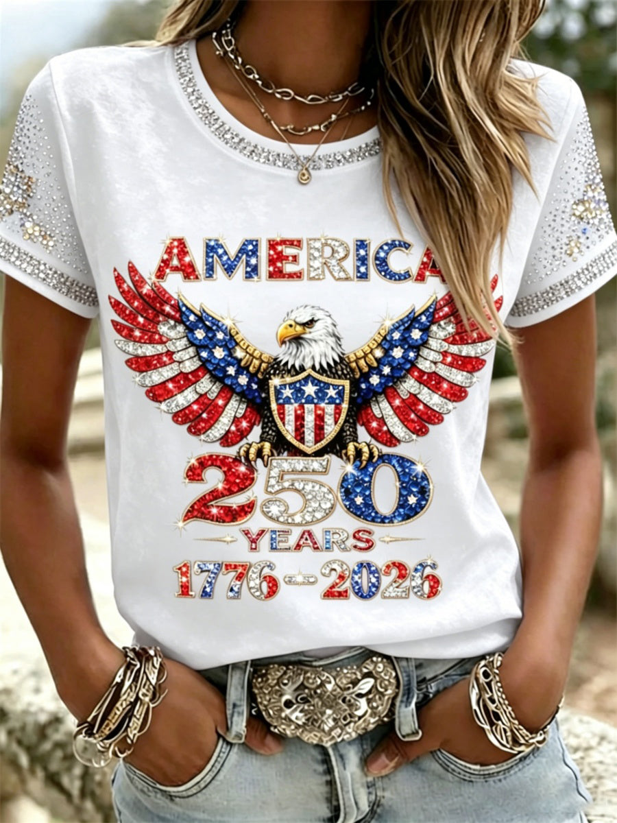🔥Buy 3 Get 10% OFF 🔥American 250th Anniversary Rhinestone Design Women's T-Shirt
