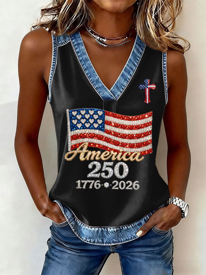 🔥Buy 3 Get 10% OFF 🔥Women's America Flag Print Sleeveless Top