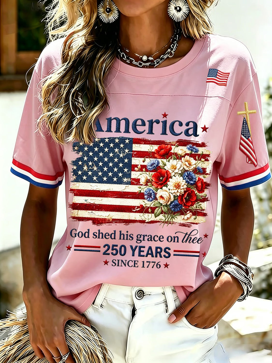 🔥Buy 3 Get 10% OFF 🔥Women's 250th Anniversary Print V-Neck Top