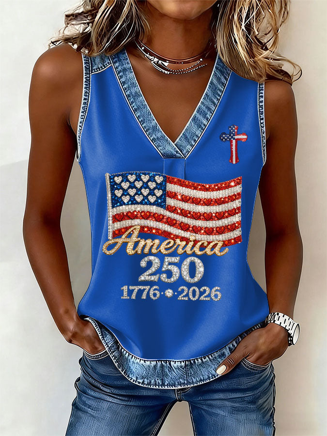 🔥Buy 3 Get 10% OFF 🔥Women's America Flag Print Sleeveless Top
