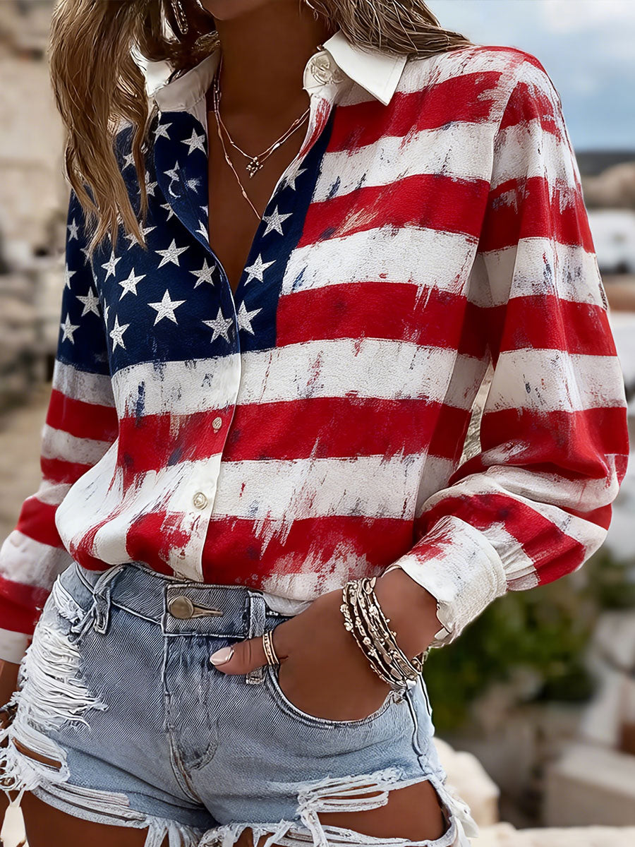 Women'S Casual Flag Retro Shirt