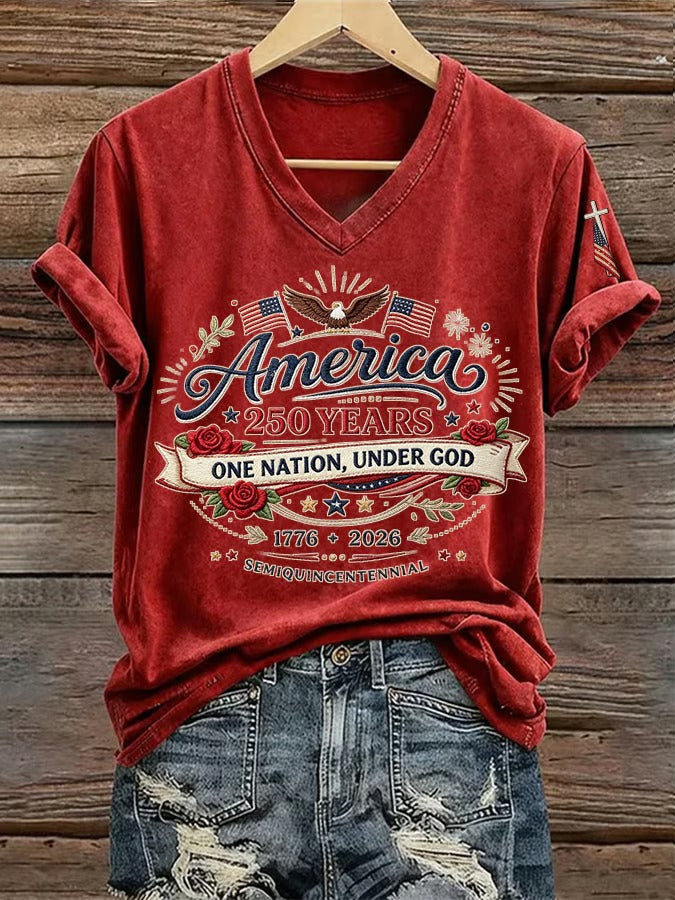 Women's USA 1776-2026 Print Casual T-shirt