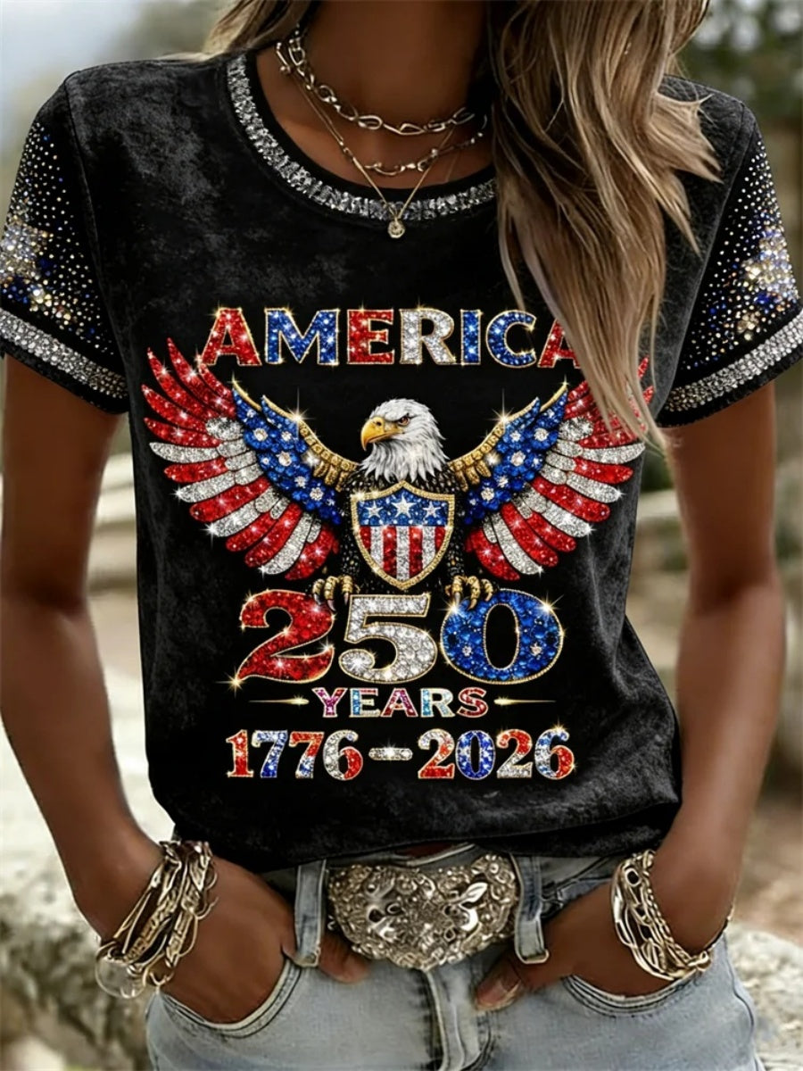 🔥Buy 3 Get 10% OFF 🔥American 250th Anniversary Rhinestone Design Women's T-Shirt