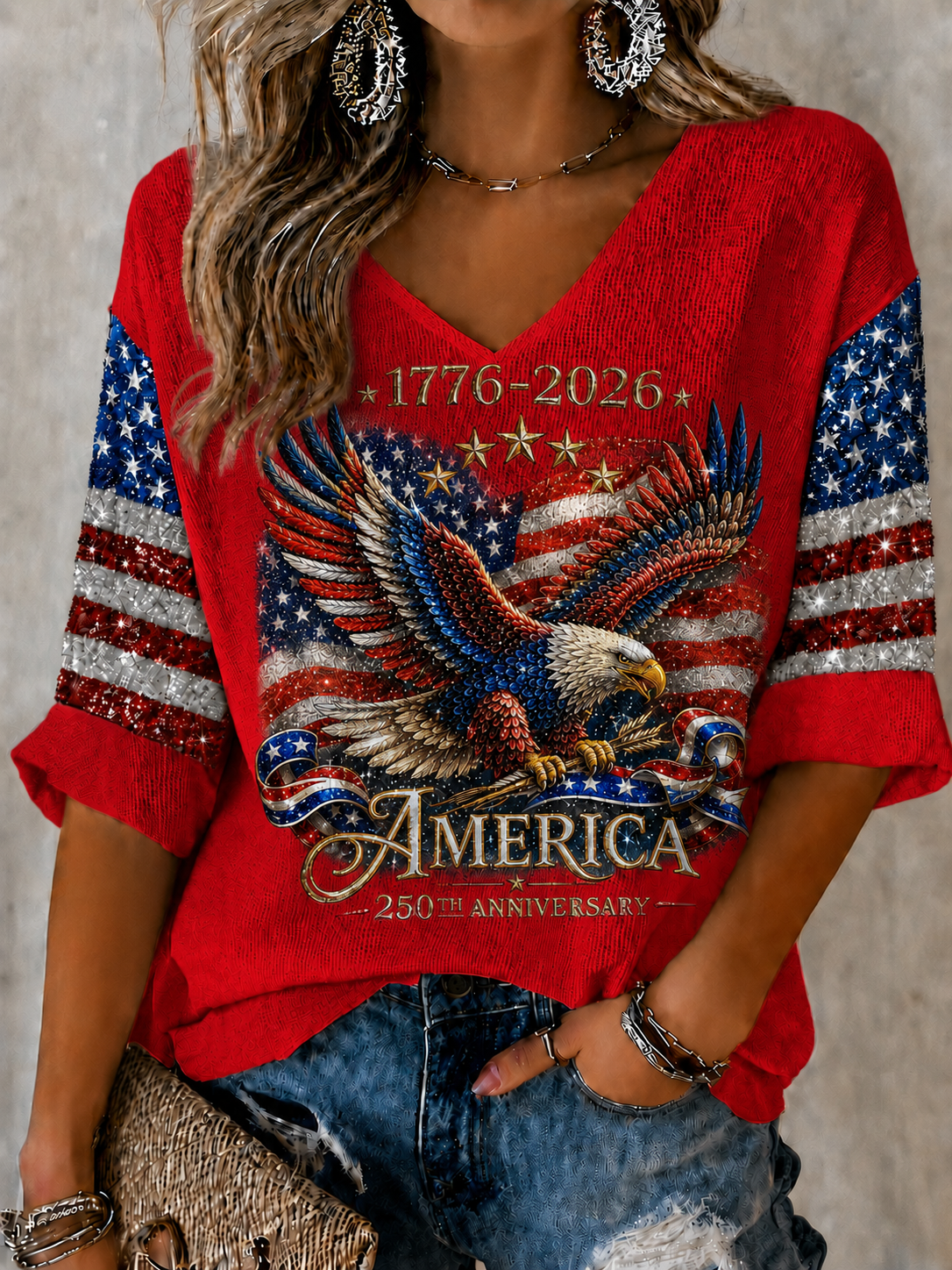Women'S Retro Independence Day Art Printed Casual T-Shirt