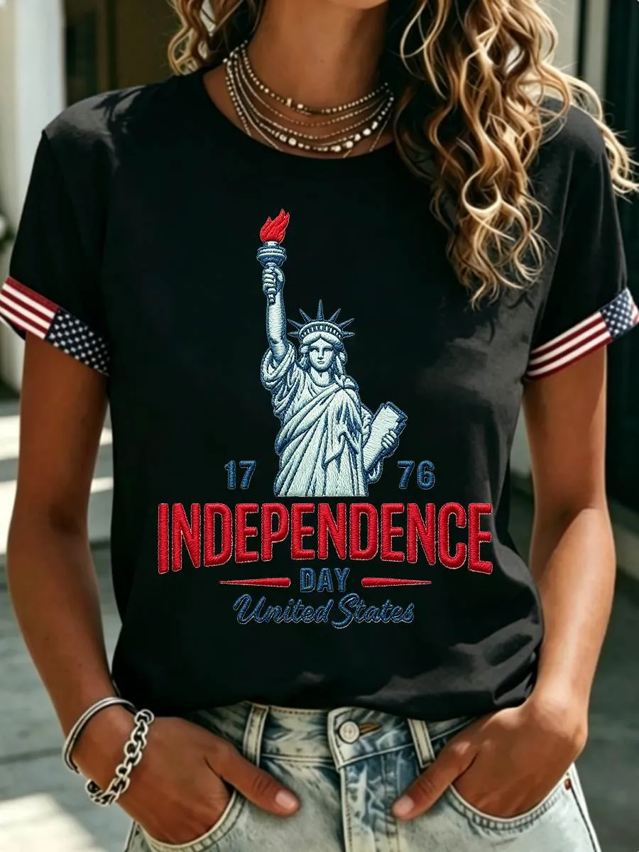 Women's Independence Day The American Flag Faith Print T-Shirt