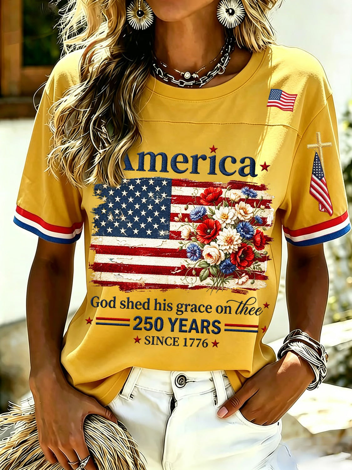 🔥Buy 3 Get 10% OFF 🔥Women's 250th Anniversary Print V-Neck Top