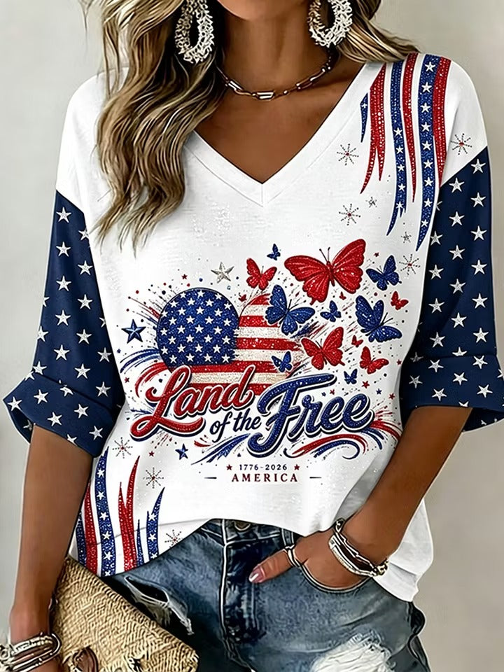 Women's Retro Independence Day Anniversary Cotton Linen T-shirt