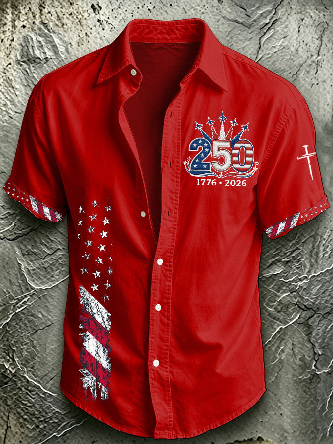 Men'S America Flag Printed Casual Collar Shirt