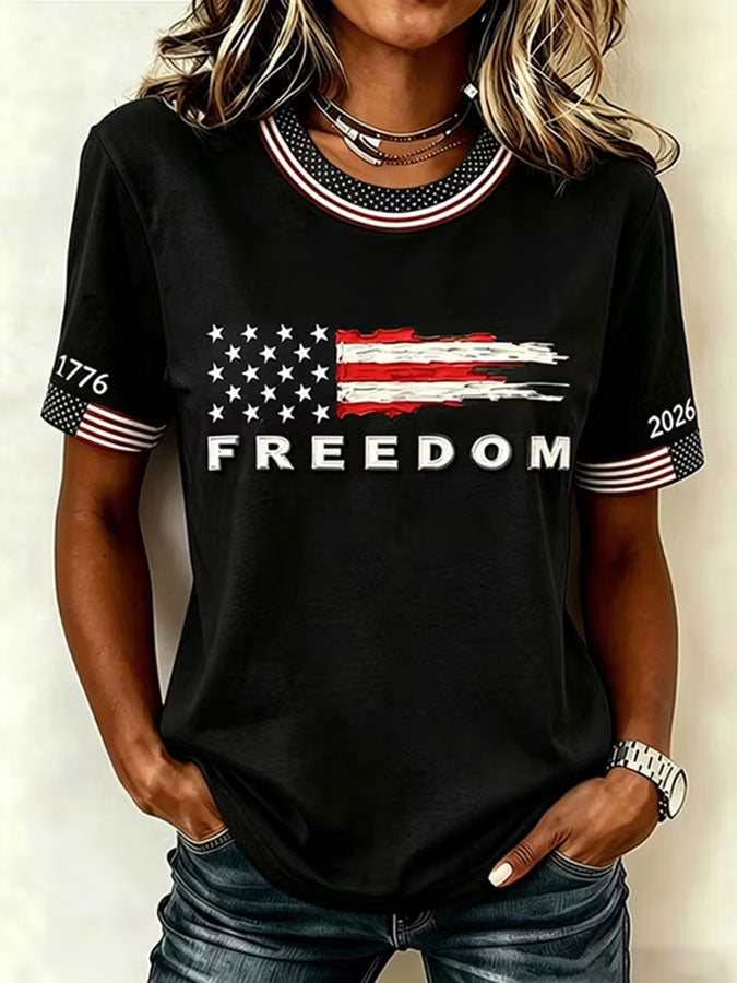 Women'S  America Flag Printed Casual T-Shirt
