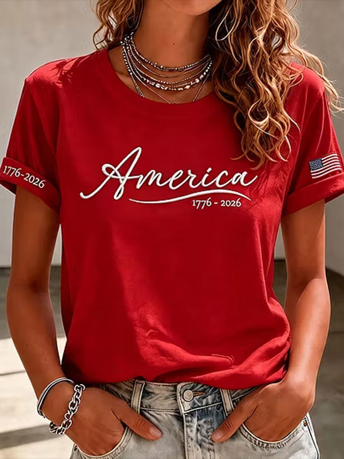 Women'S  America Flag Printed Casual T-Shirt