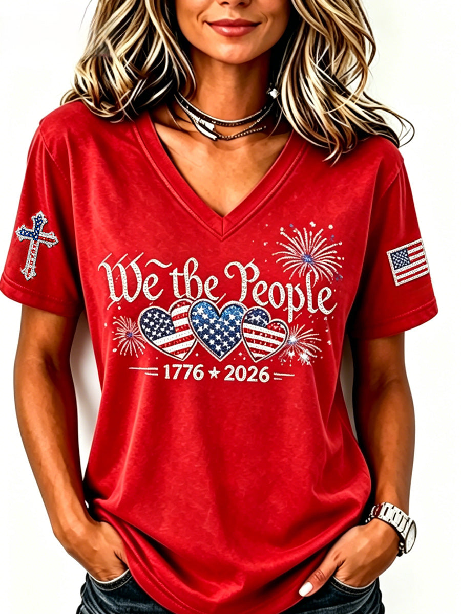 Women's Independence Day Slogan Casual Printed Short-Sleeve T-shirt