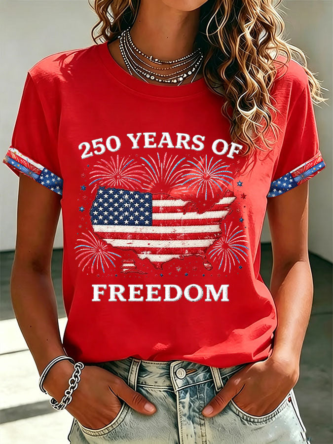 Women's America Flag Printed Casual T-shirt