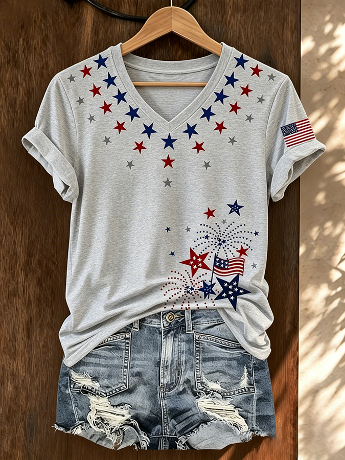Women's Casual Retro Patriotic T-shirt