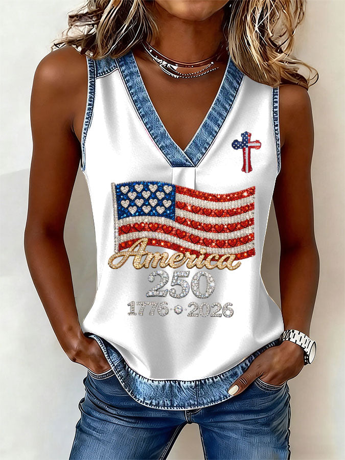 🔥Buy 3 Get 10% OFF 🔥Women's America Flag Print Sleeveless Top