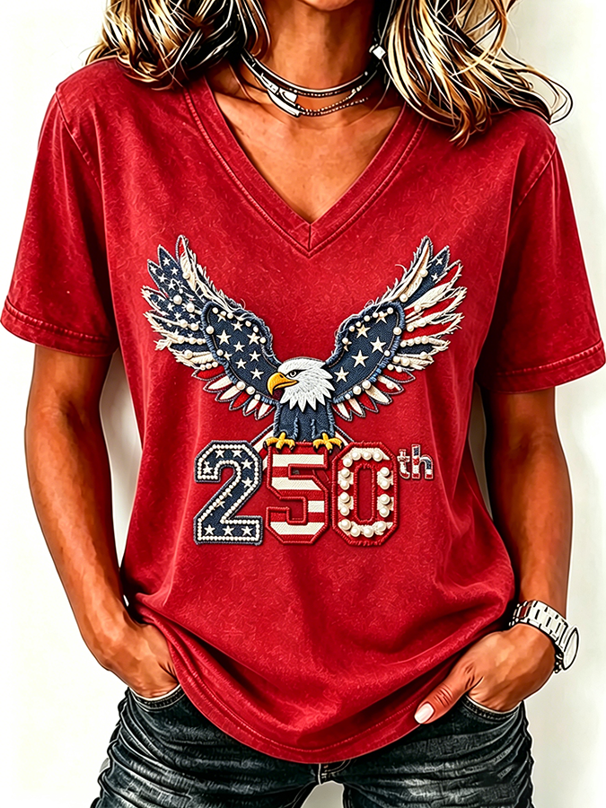 Women'S Anniversary Flag Printed Casual T-Shirt