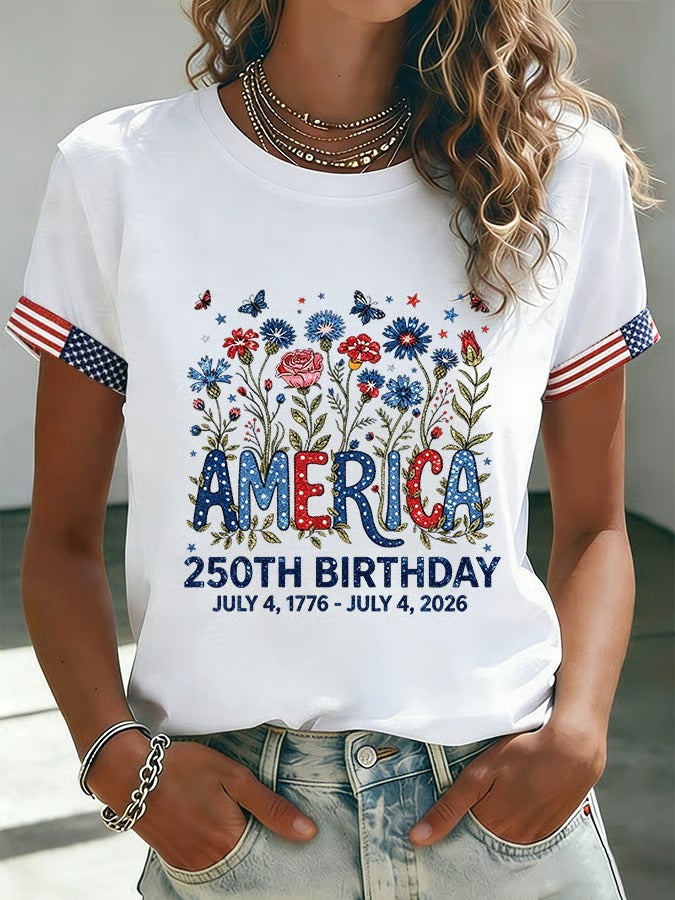 🔥Buy 3 Get 10% OFF 🔥Women's 250 Years Of Freedom Flower Art Print T-shirt