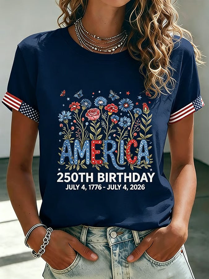 🔥Buy 3 Get 10% OFF 🔥Women's 250 Years Of Freedom Flower Art Print T-shirt